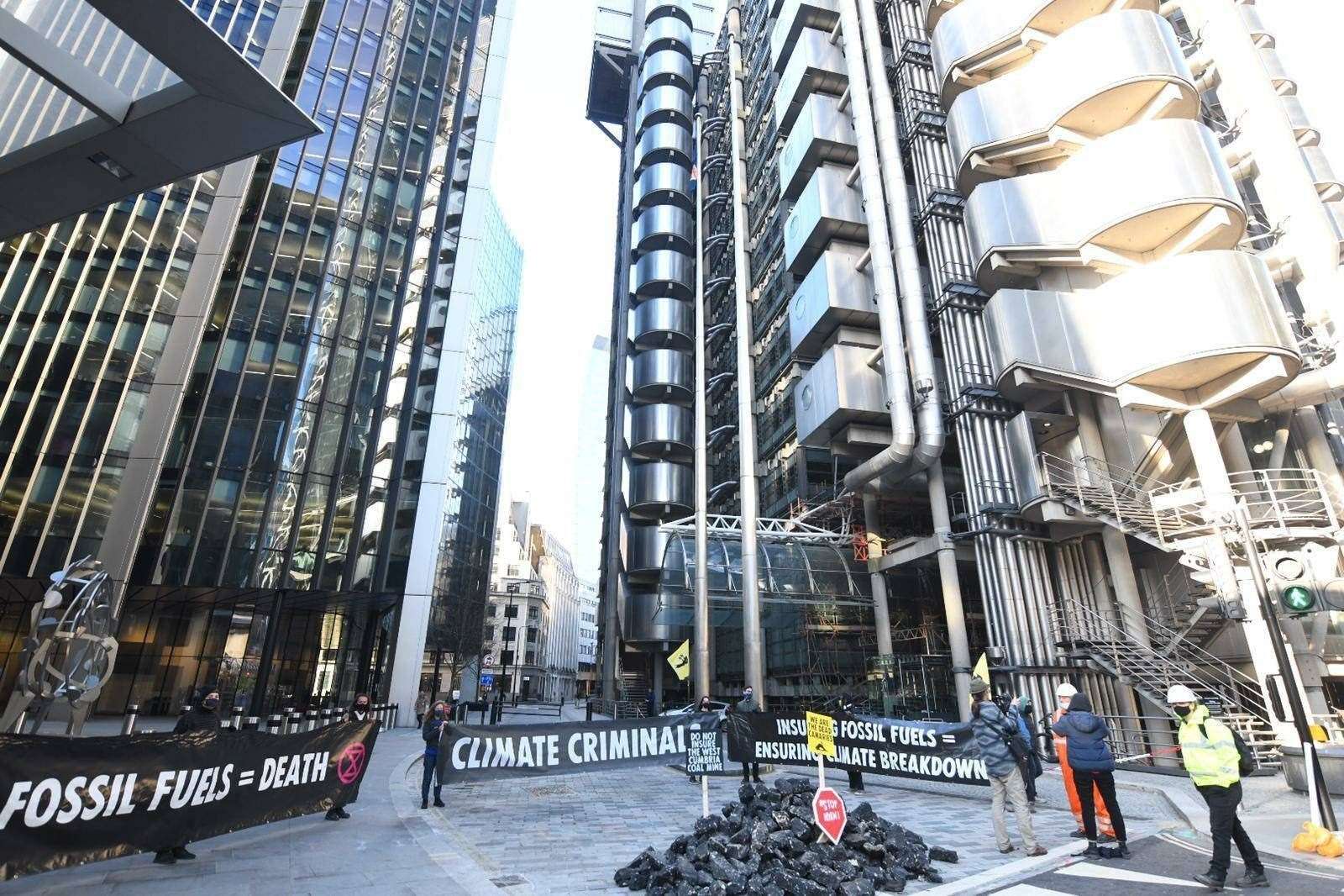 A protest outside the Lloyd’s of London building (Insurance Rebellion/PA)