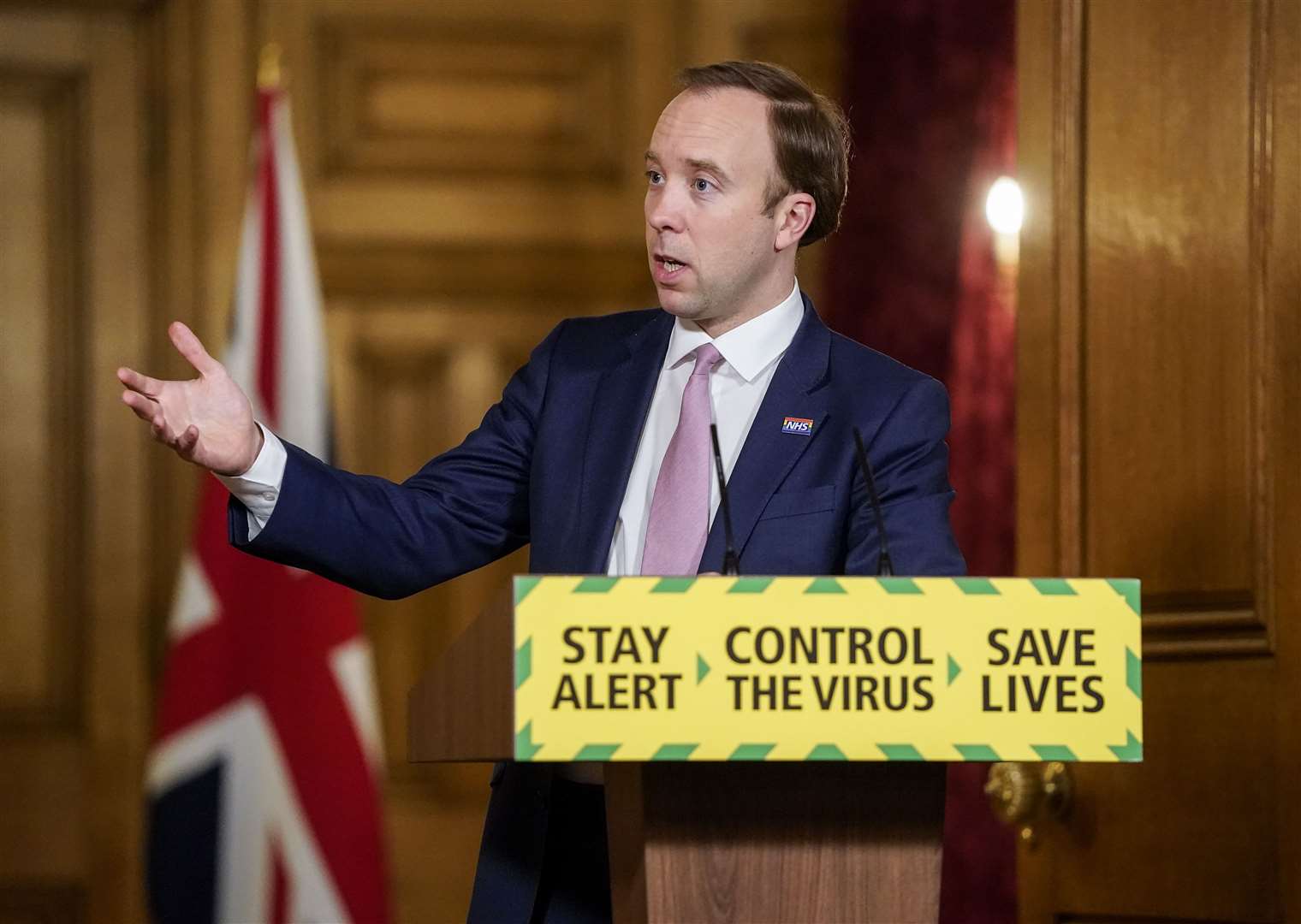 Health Secretary Matt Hancock during Thursday’s media briefing (Andrew Parsons/10 Downing Street/Crown Copyright)