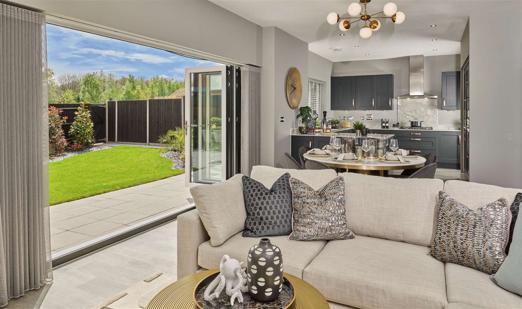 Bellway’s showhome at DeHavilland Place in Kings Hill has a large kitchen, dining and living space with bifold doors leading to the garden. IMAGE CREDITS - BELLWAY.