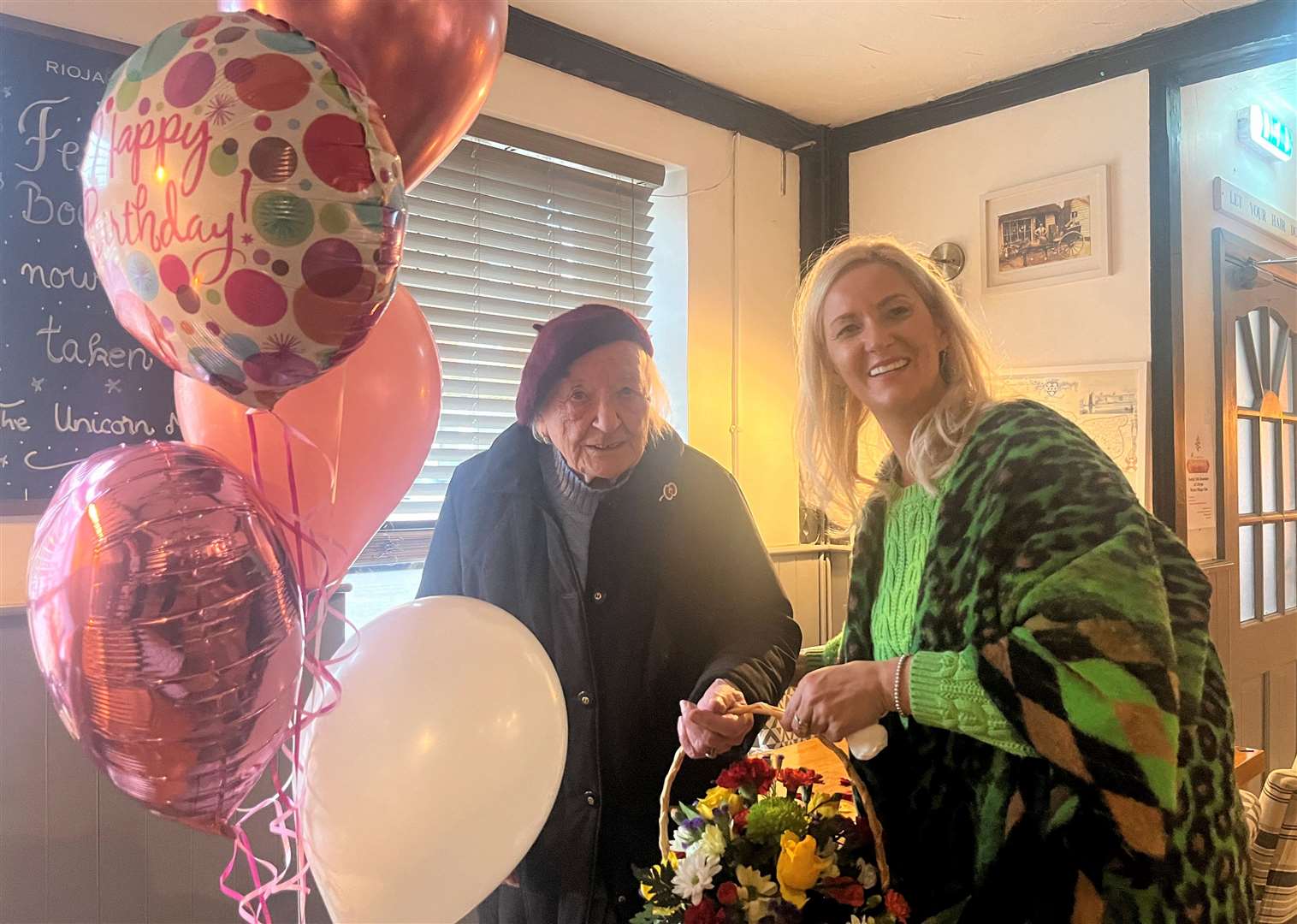 Birthday girl Vera Brett pictured with pub landlady Nikki Podac. Picture: KMTV