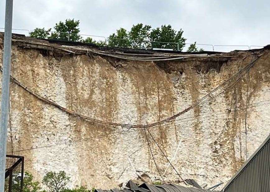 Galley Hill Road in Swanscombe collapsed on to the industrial site below