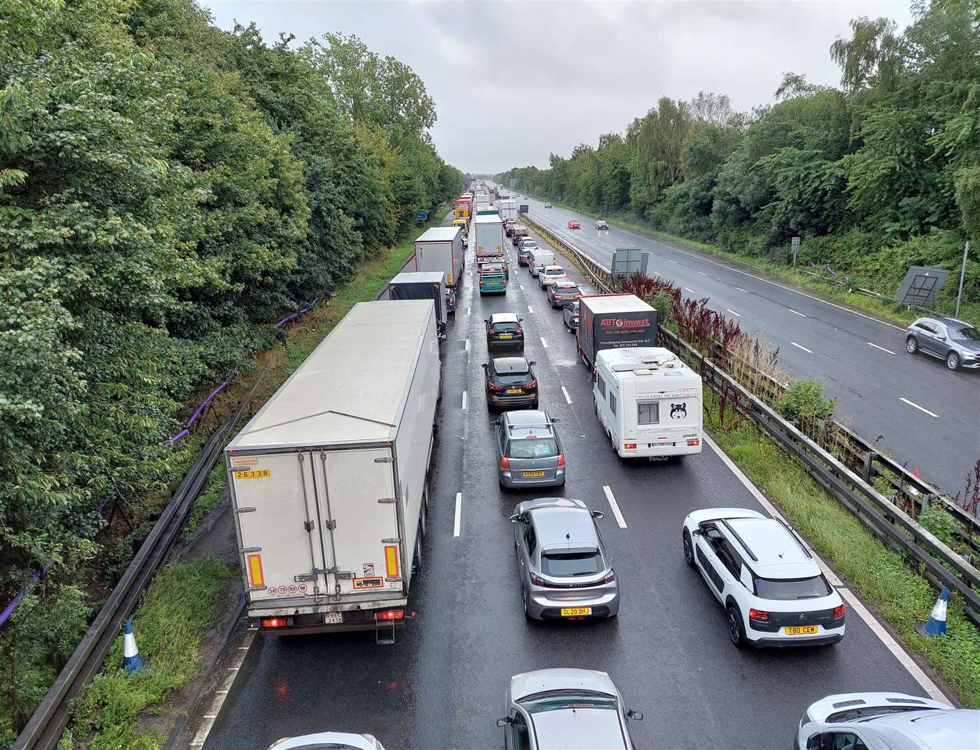Traffic is backing up on the M20