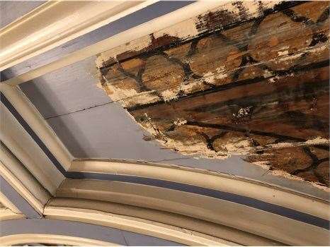 Elaborate decoration to the ceiling panels in the Connaught Hall has been discovered by experts. Picture: Dover Town Hall