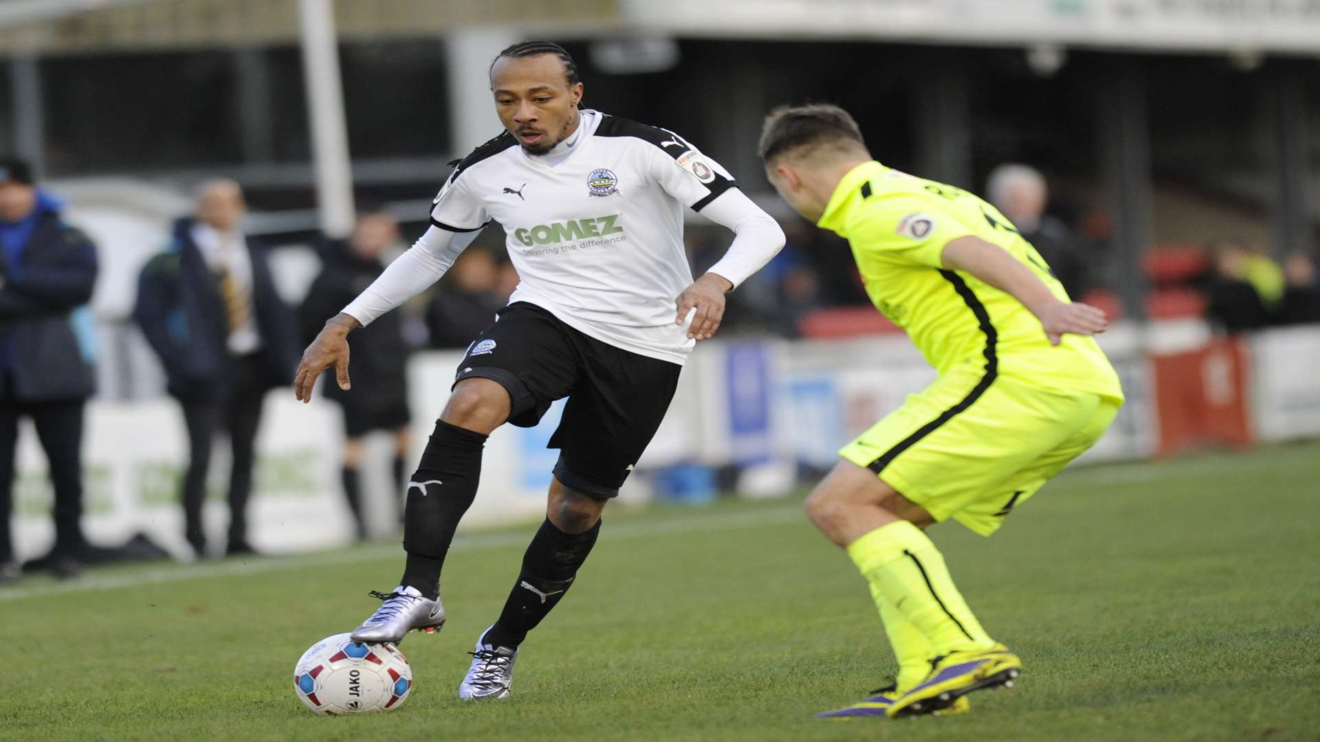 Ricky Modeste on the ball for Dover against Southport last season Picture: Tony Flashman