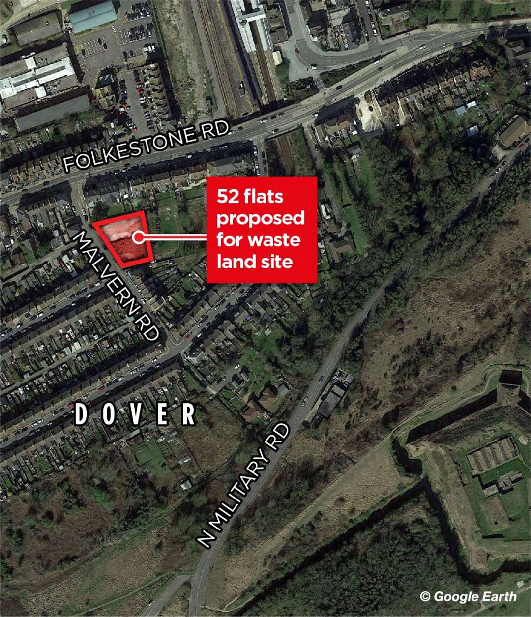 The area of the planned flats in Malvern Road, Dover. Picture: KM