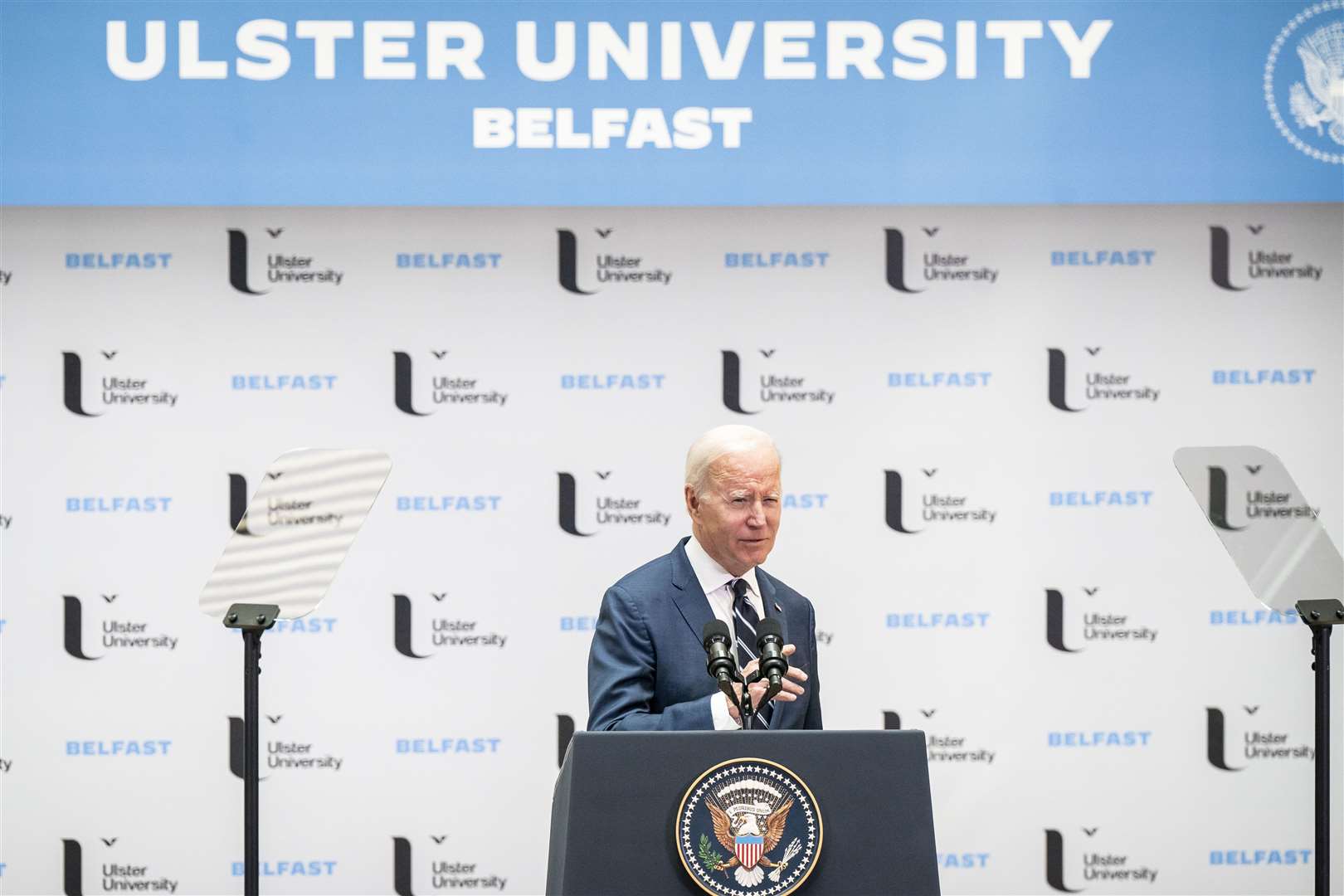 US President Joe Biden delivers his keynote speech at Ulster University in Belfast during his visit to the island of Ireland in April last year (Aaron Chown/PA)