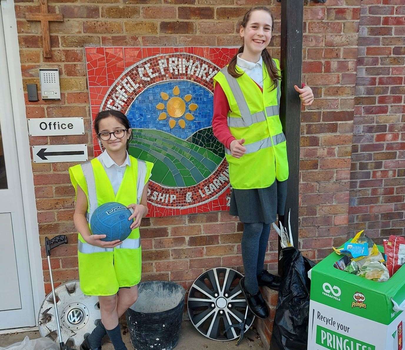 From left: Bhakti Patel and Beth Harris are part of the school's litter picking team. Picture: TerraCycle