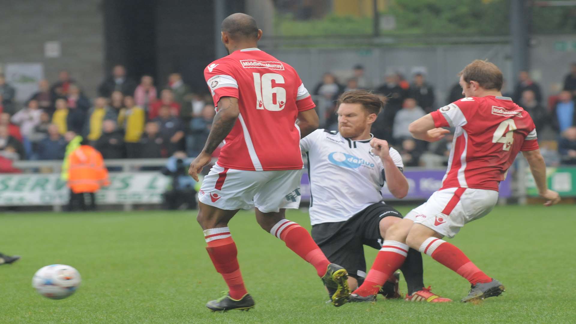 Danny Haynes (16) helped Ebbsfleet to a north Kent derby win at Dartford Picture: Ruth Cuerden