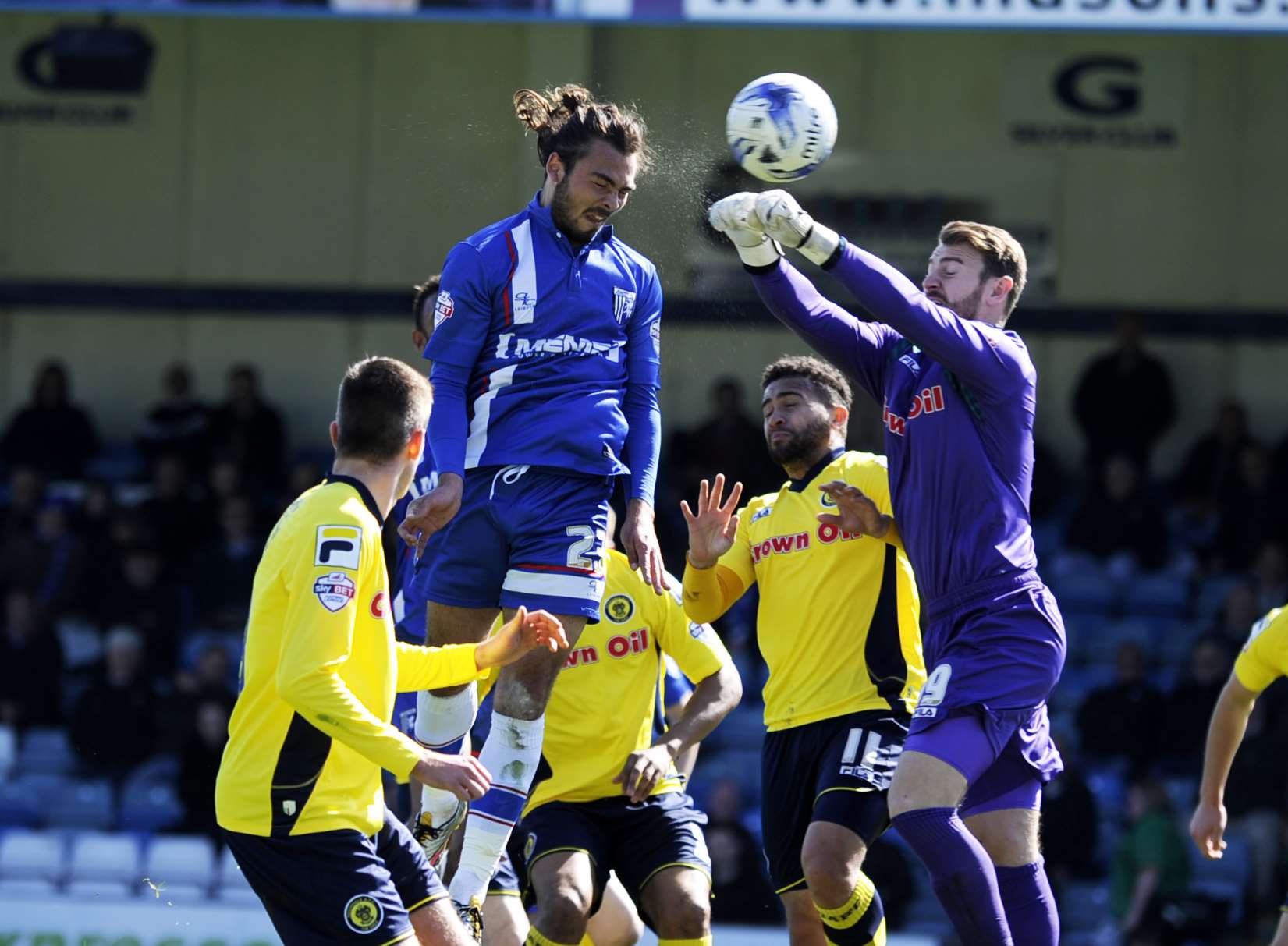 Bradley Dack heads home the winning goal against Rochdale Picture: Barry Goodwin