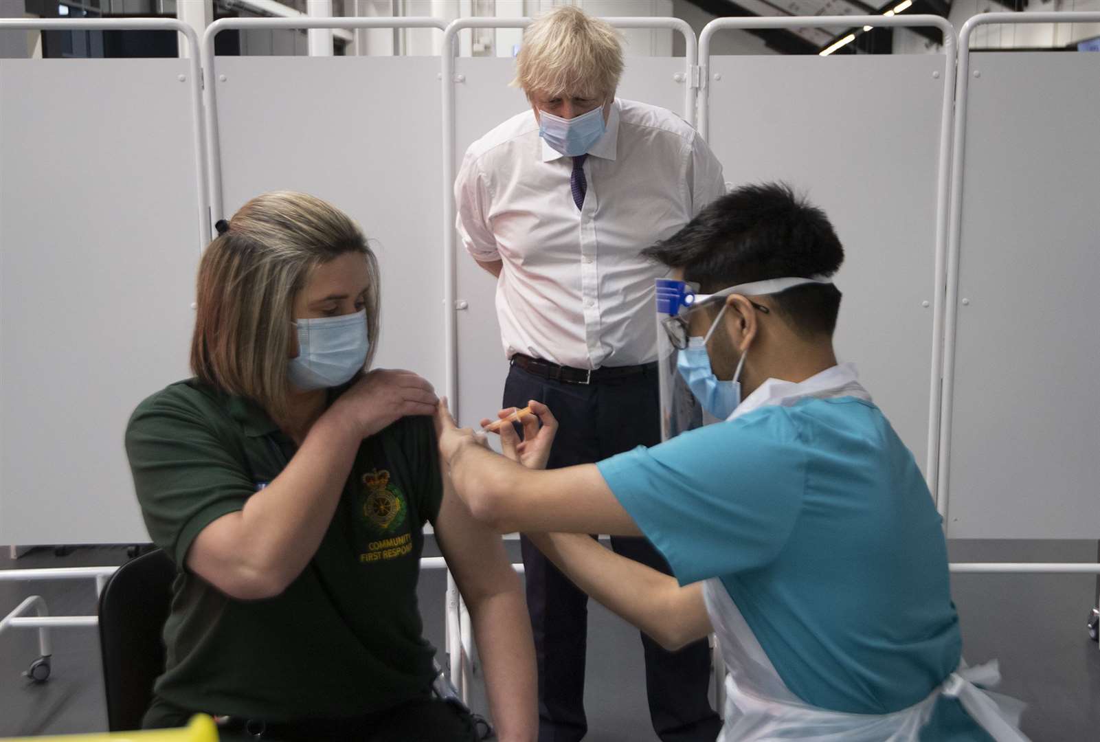 Prime Minister Boris Johnson witnessed vaccinations in Bristol on Monday (Eddie Mulholland/The Daily Telegraph)