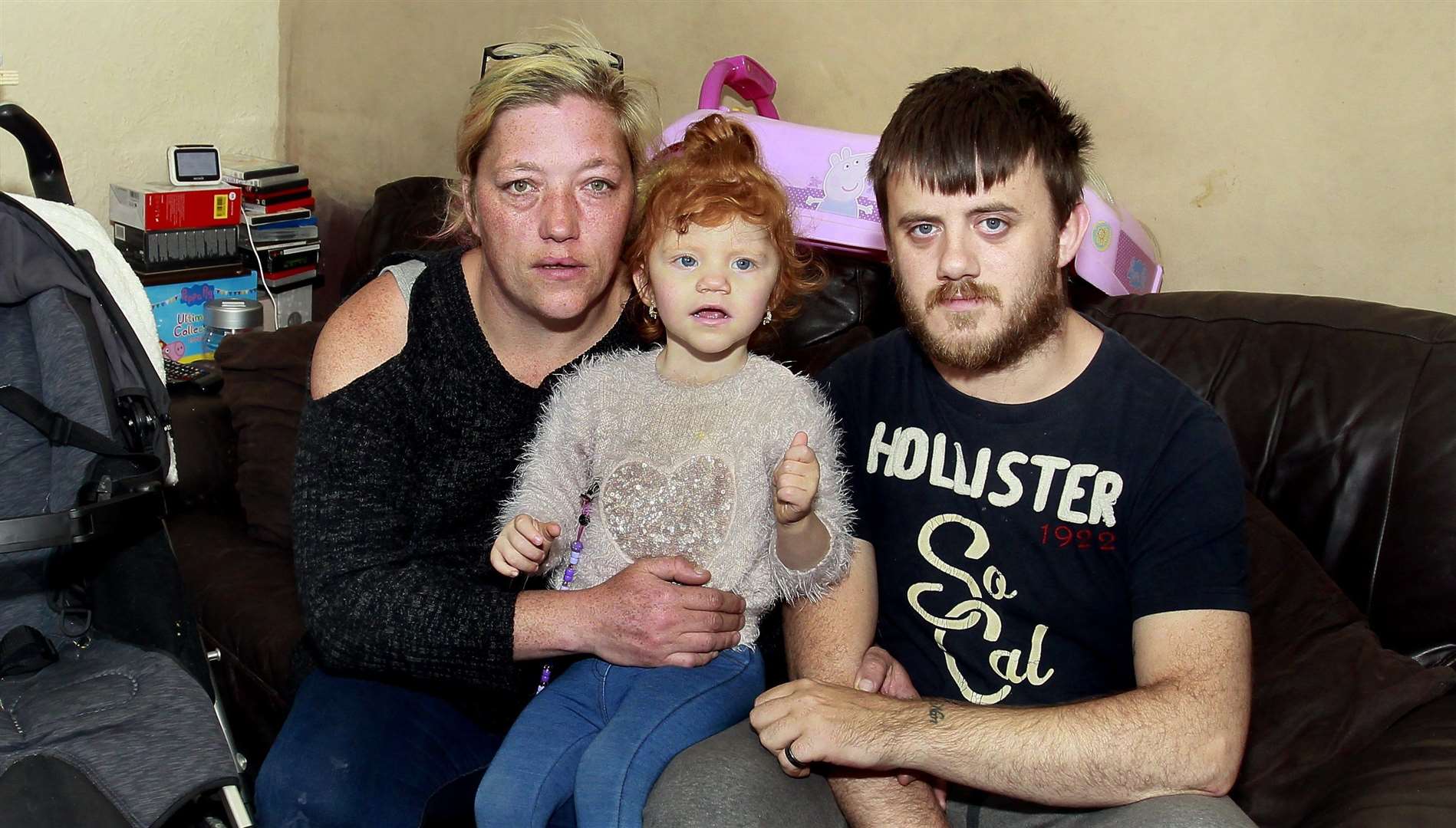 Lydia Pearce, Ashley Jones and Tiarnah, two, at the family home