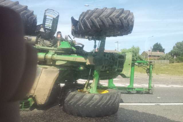 Overturned tractor in Bobbing