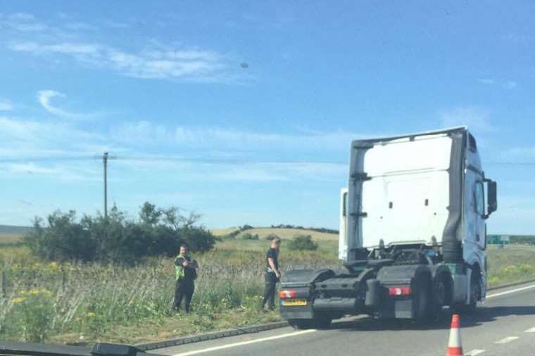 A lorry has broken down on the A249