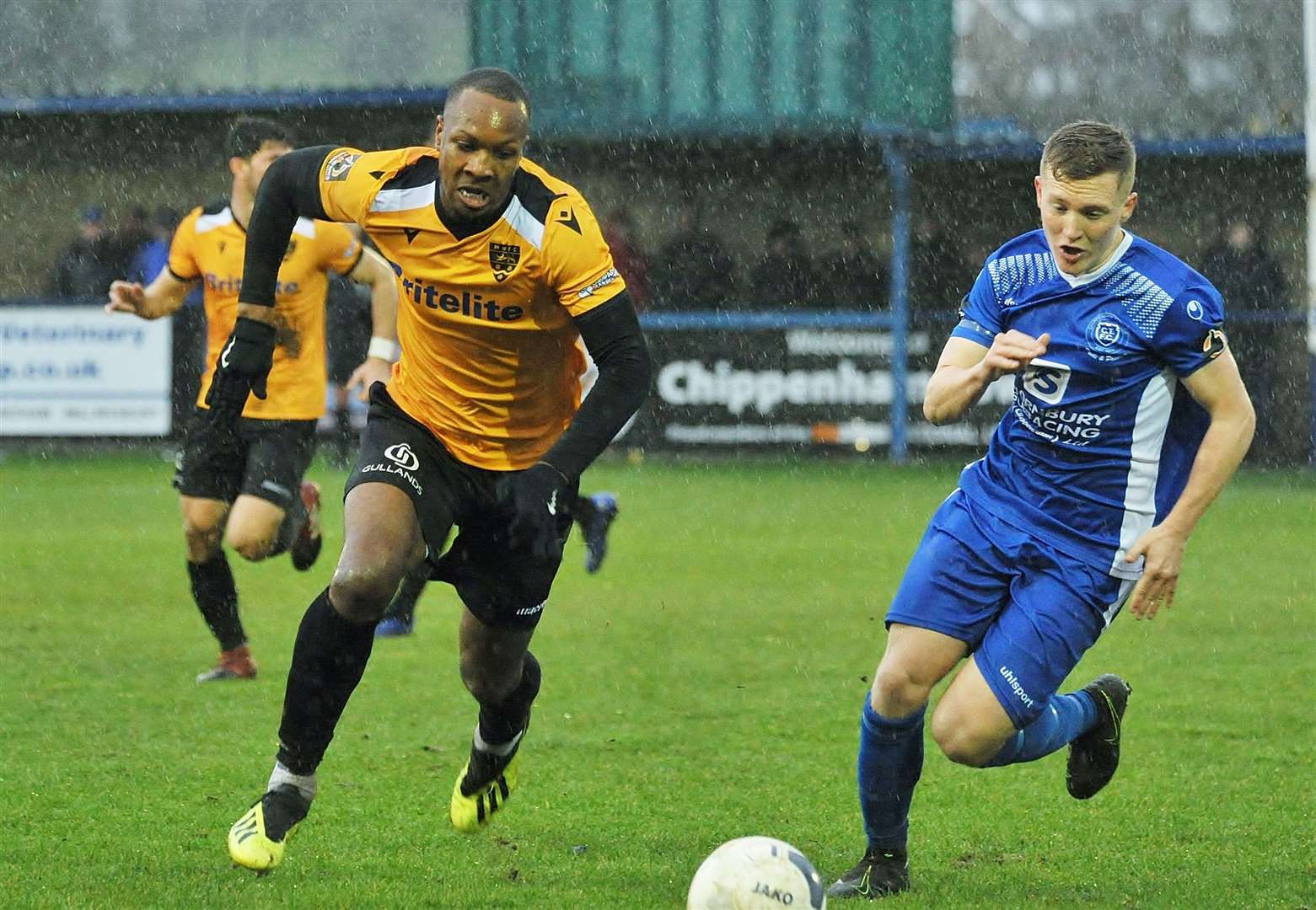 Gavin Hoyte in action against Chippenham last season Picture: Steve Terrell