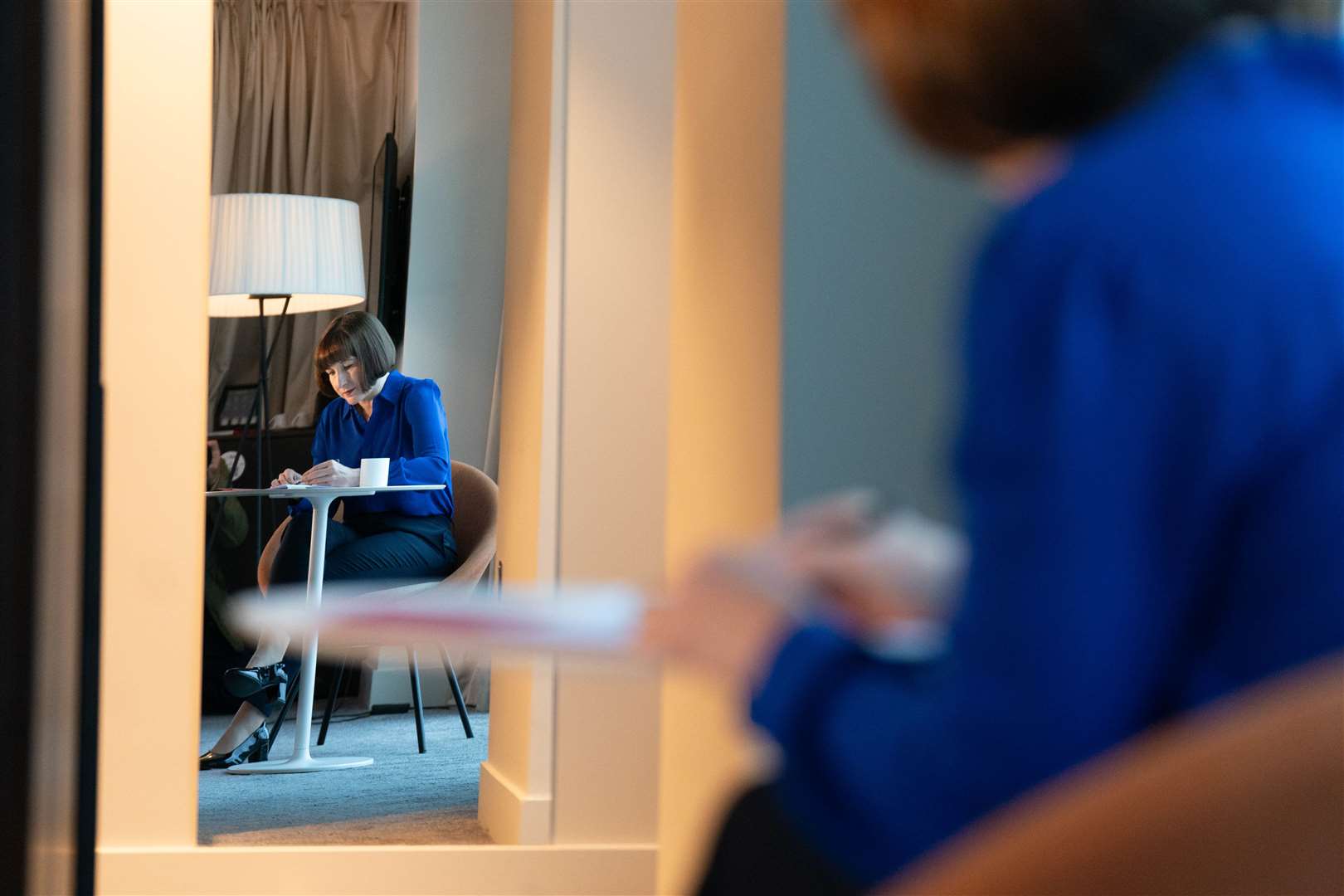 Chancellor of the Exchequer, Rachel Reeves preparing her keynote speech in her hotel room in Liverpool (Stefan Rousseau/PA)