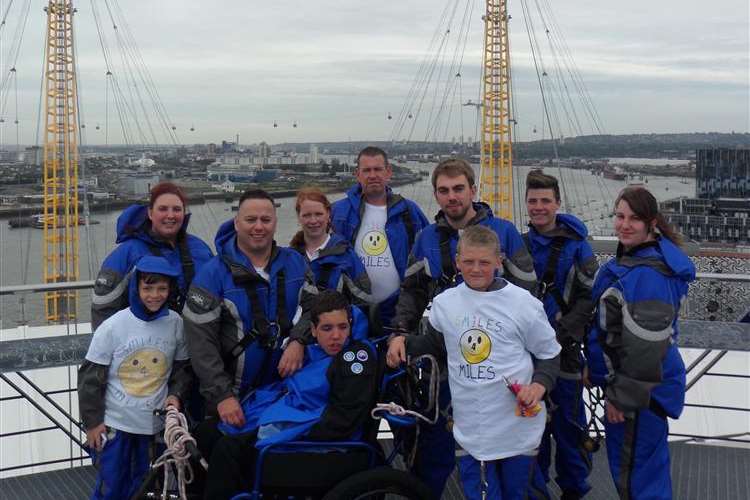 Miles Rogers with his family and friends at the O2 Arena in Greenwich
