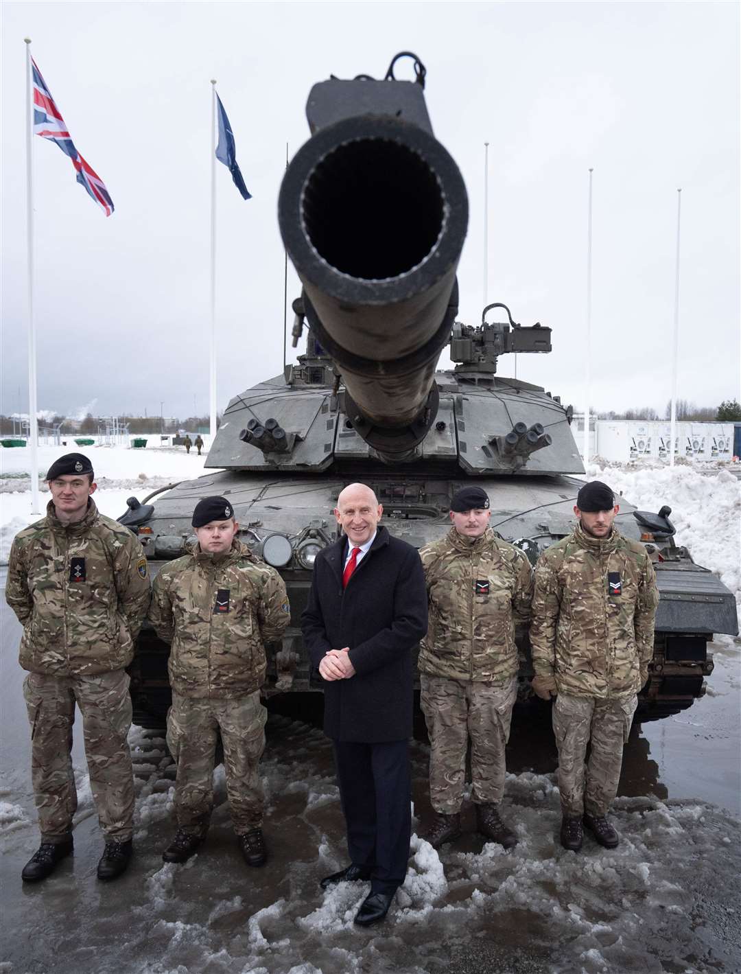 Defence Secretary John Healey with British personnel at the Tapa military base in Estonia (Stefan Rousseau/PA)