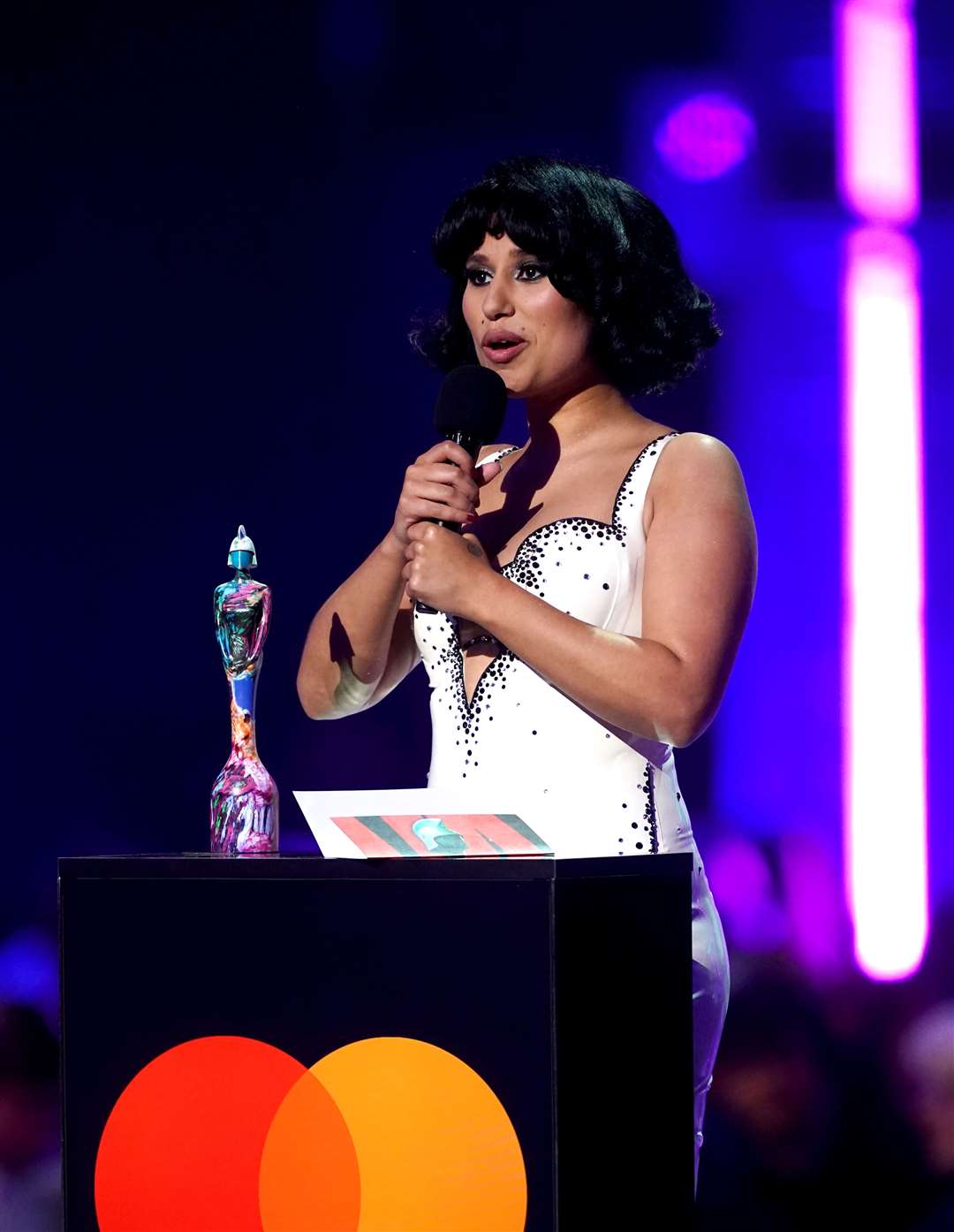 Raye on stage after winning artist of the year (James Manning/PA)