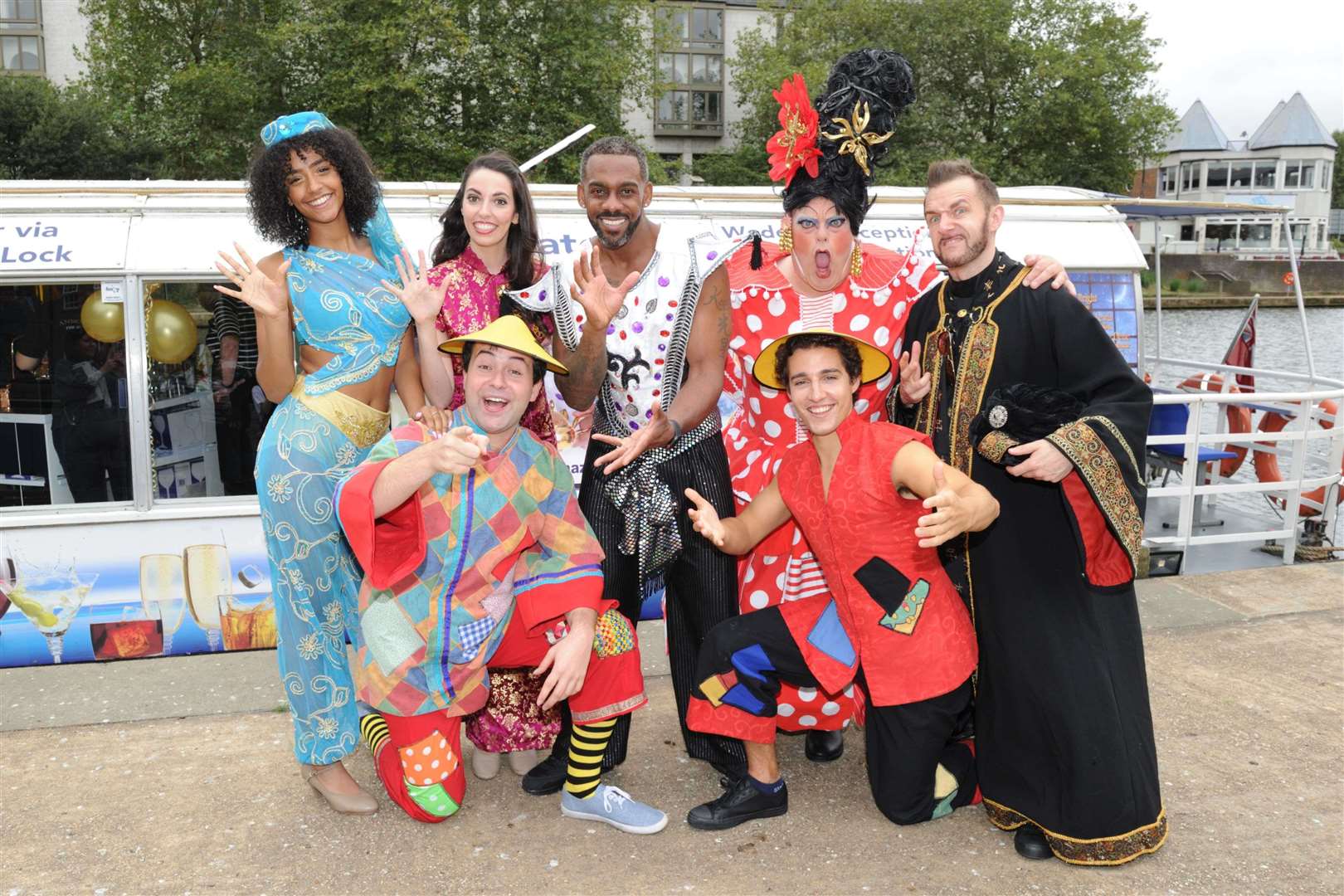 The cast of Aladdin line up at Maidstone's riverside Picture: Simon Hildrew