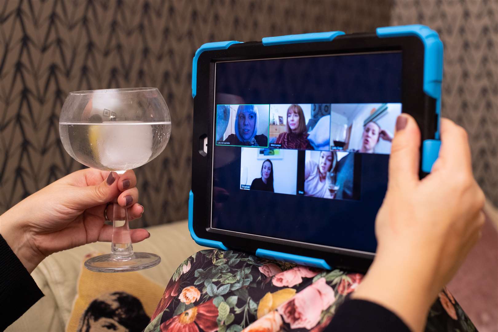 A group of women use the Zoom video conferencing application to have a group chat from their separate homes, during the UK coronavirus lockdown (Dominic Lipinski/PA)