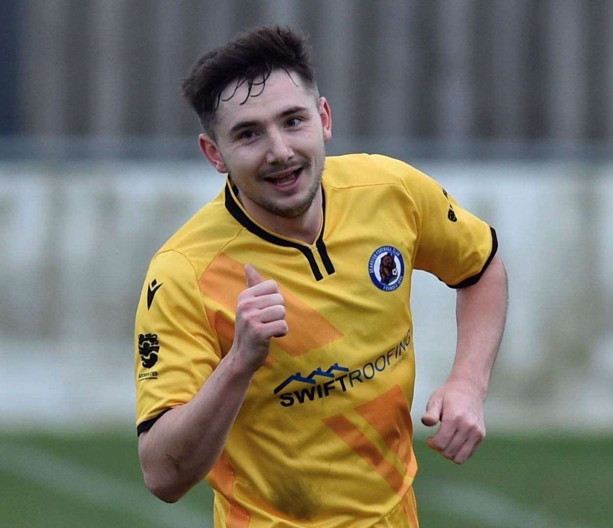 Joel Wakefield scores for Bearsted in their 5-2 victory at second-bottom Welling Town on Saturday. Picture: Ian Scammell