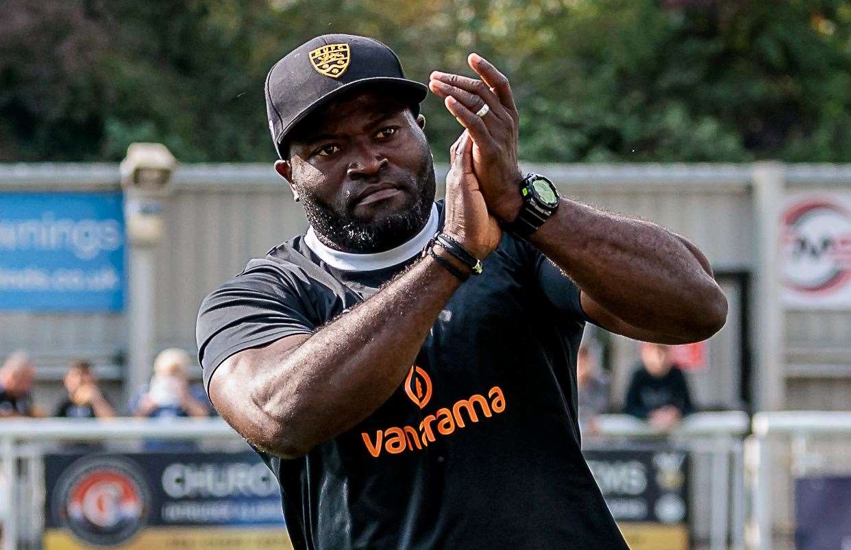 Maidstone manager George Elokobi - will bring his side to Winch’s Field in the FA Cup on Saturday. Picture: Helen Cooper