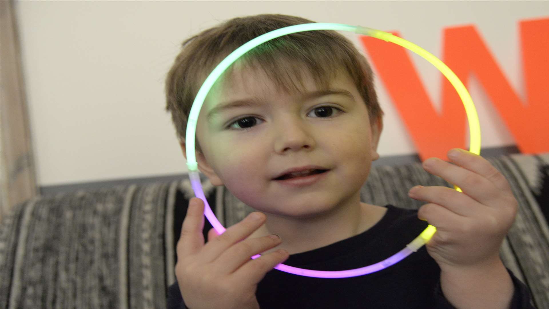 Felix Macklin shows off his glow stick. Picture: Chris Davey