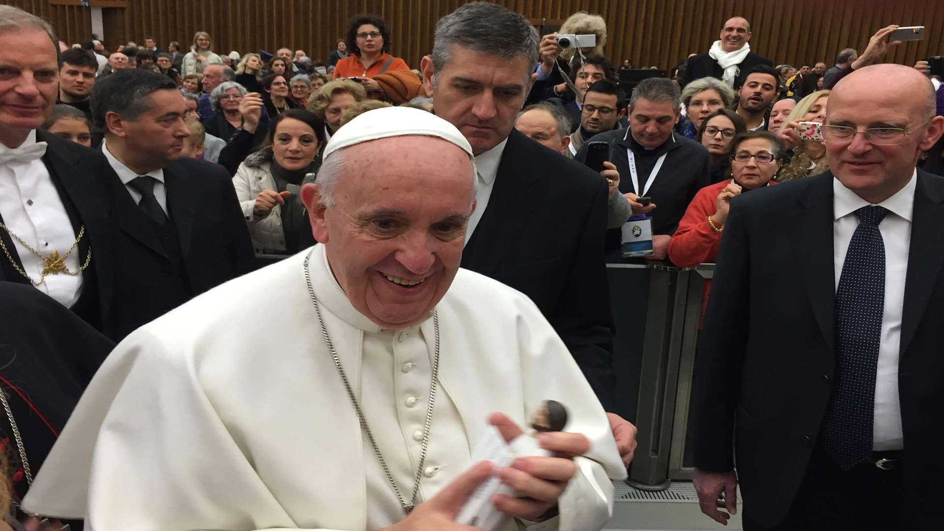 Members of the St Jude shrine in Faversham met the Pope and gave him a statue of the saint.