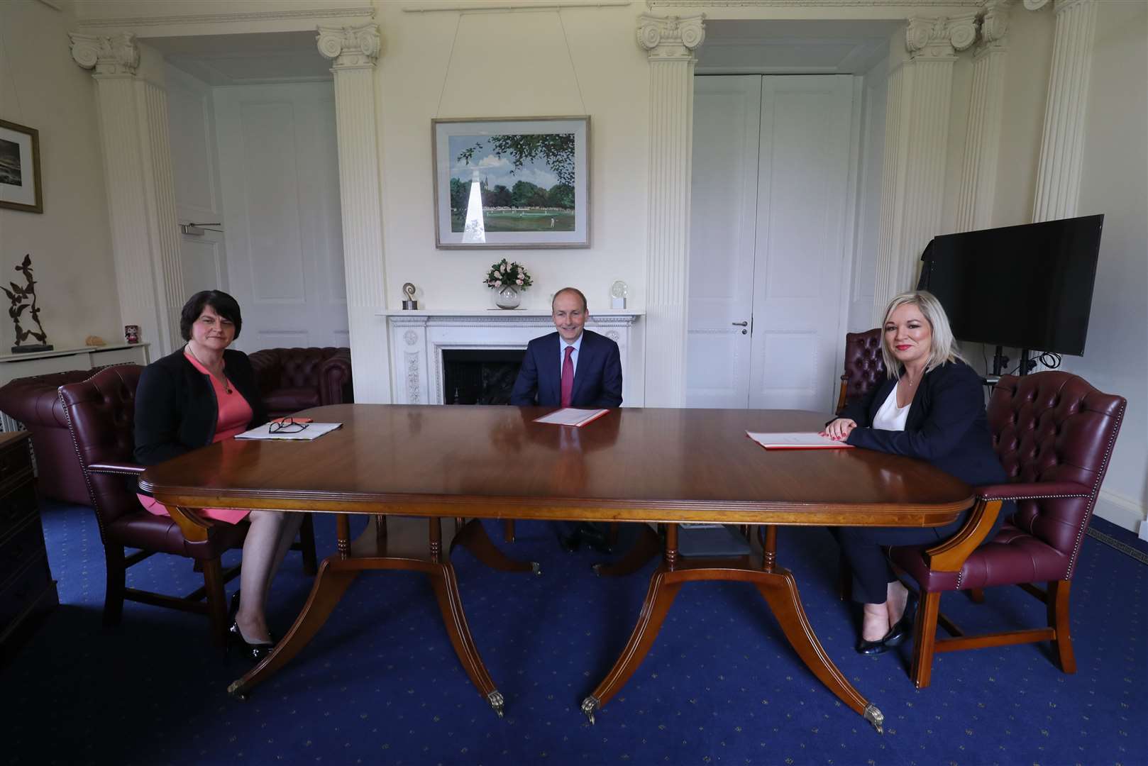 Micheal Martin has arrived in Belfast for a meeting with Arlene Foster and Michelle O’Neill (Brian Lawless/PA)