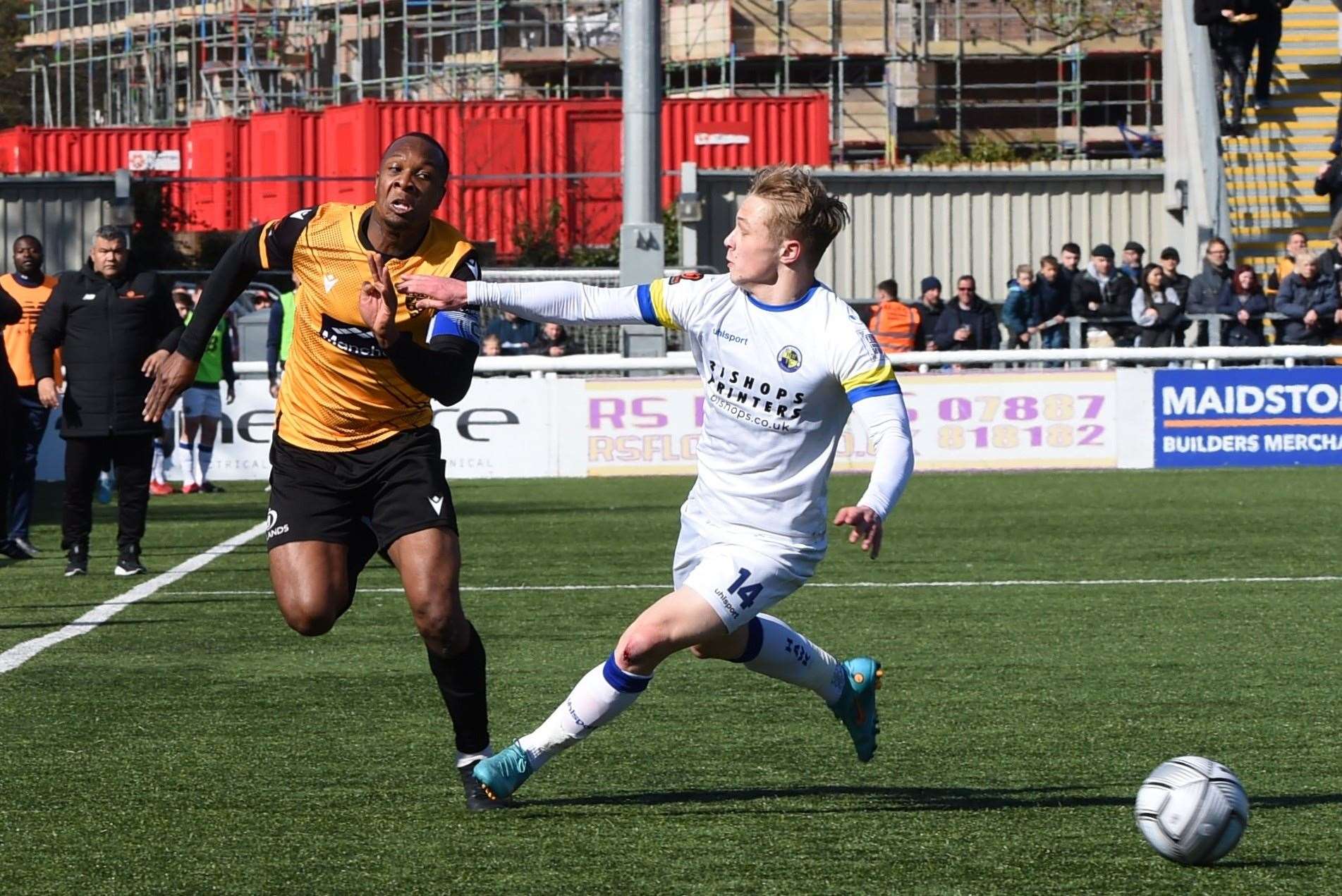 Maidstone United captain Gavin Hoyte gets down the right against Havant last weekend Picture: Steve Terrell