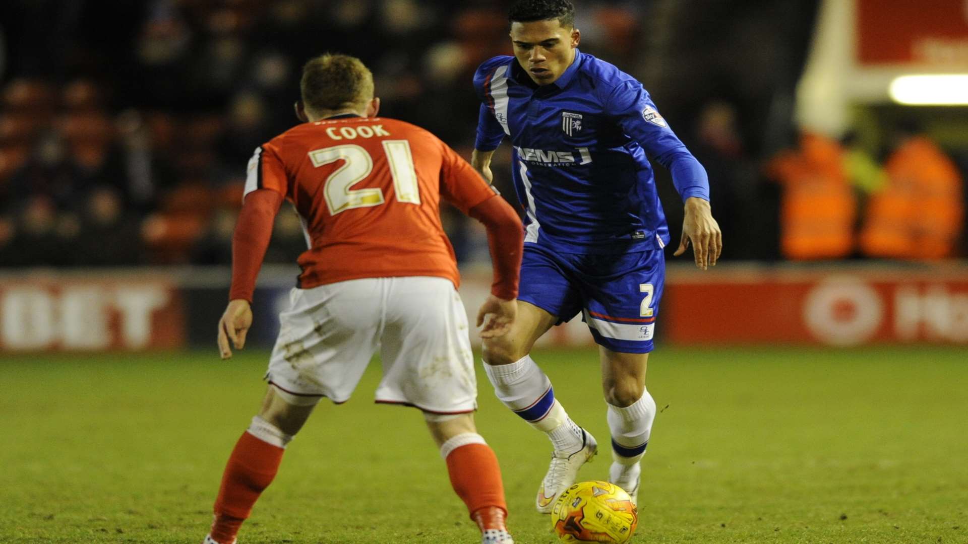 Bradley Garmston takes on Jordan Cook after coming on as a sub at Walsall Picture: Barry Goodwin