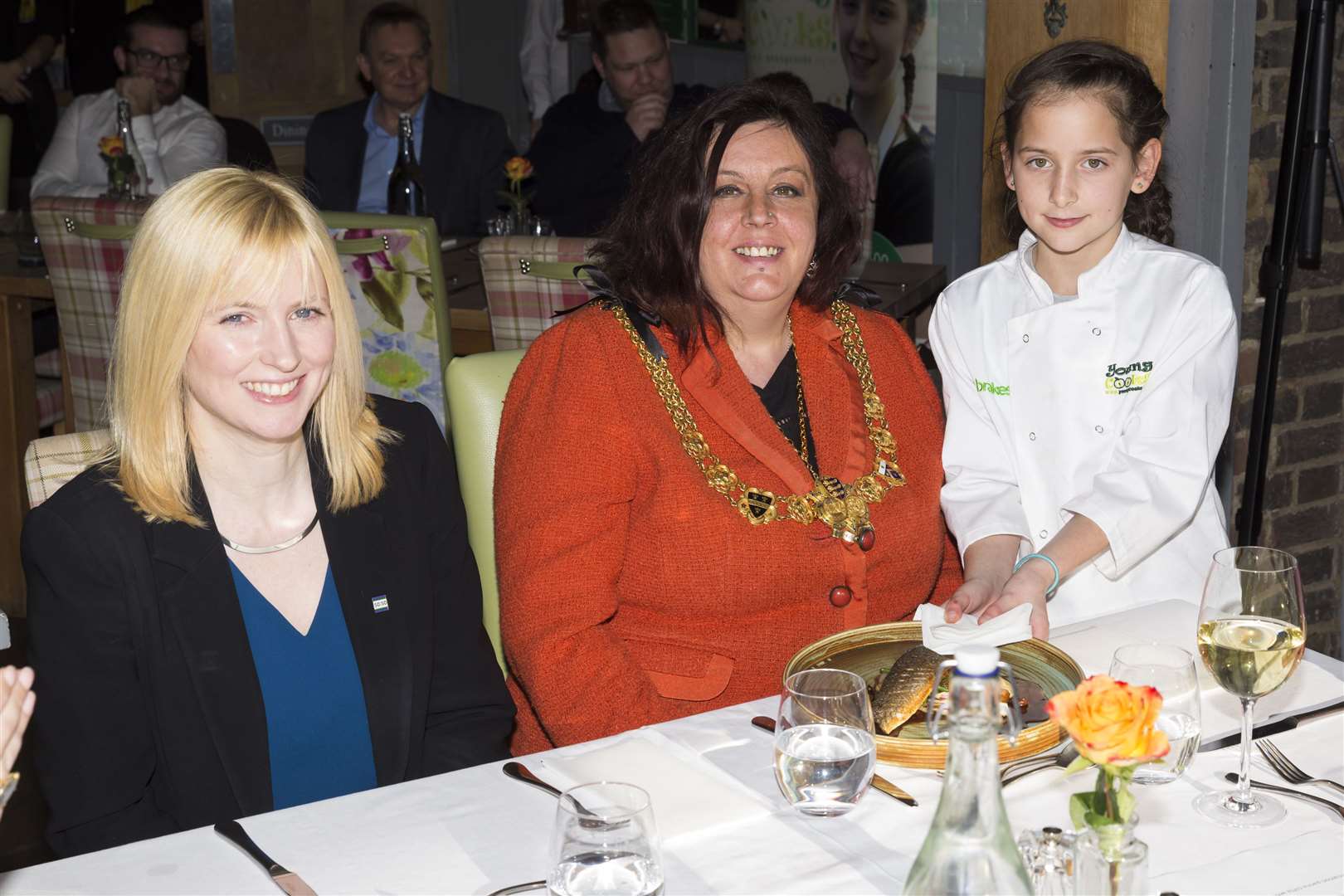 Left, Rosie Duffield with Mayor of Dover Cllr Sue Jones and Young Cooks 2018 champ Boglar Godri at the Young Cooks 2018 VIP Luncheon.