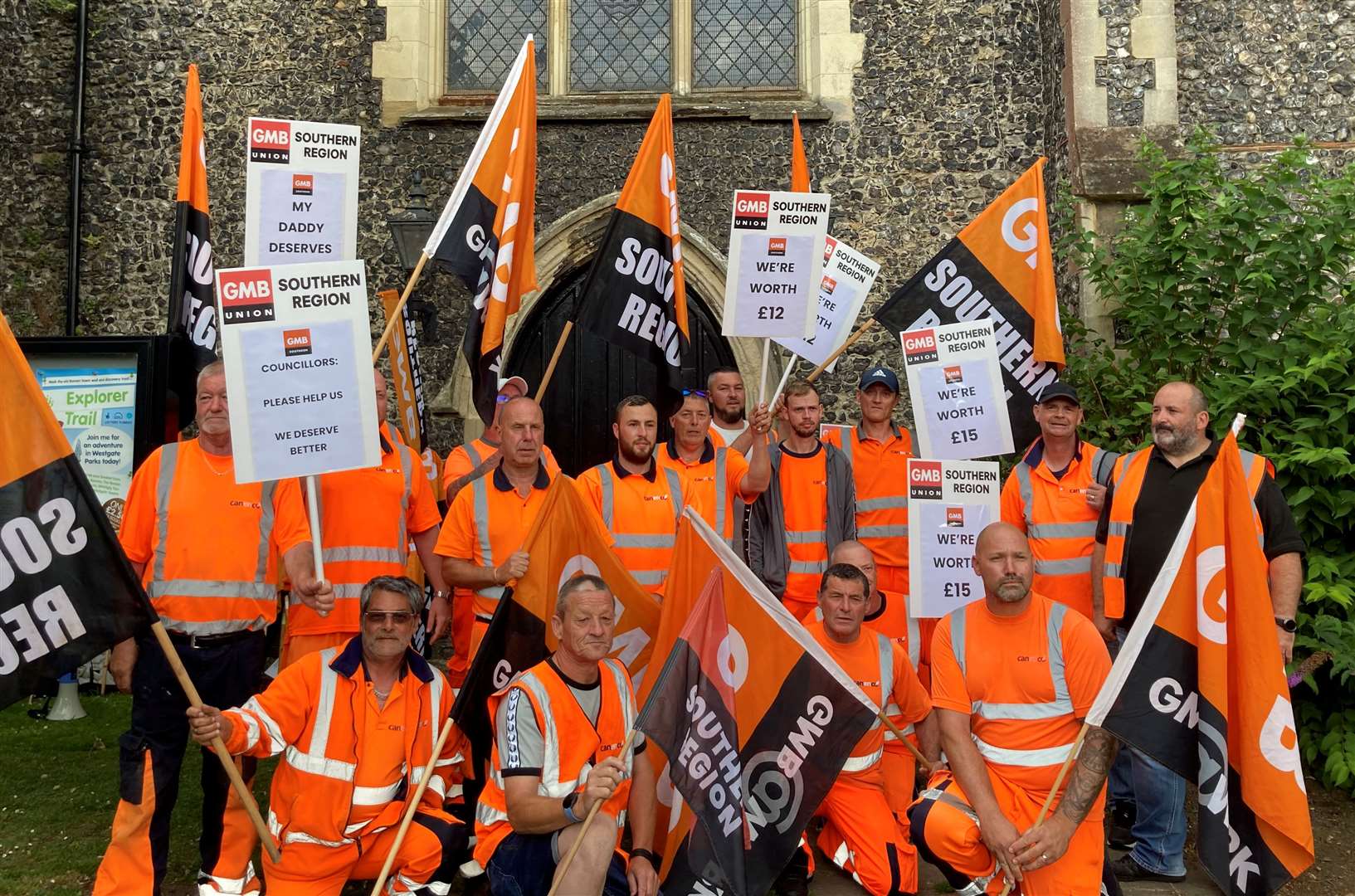 Refuse workers staging a demonstration outside Canterbury Guildhall last week