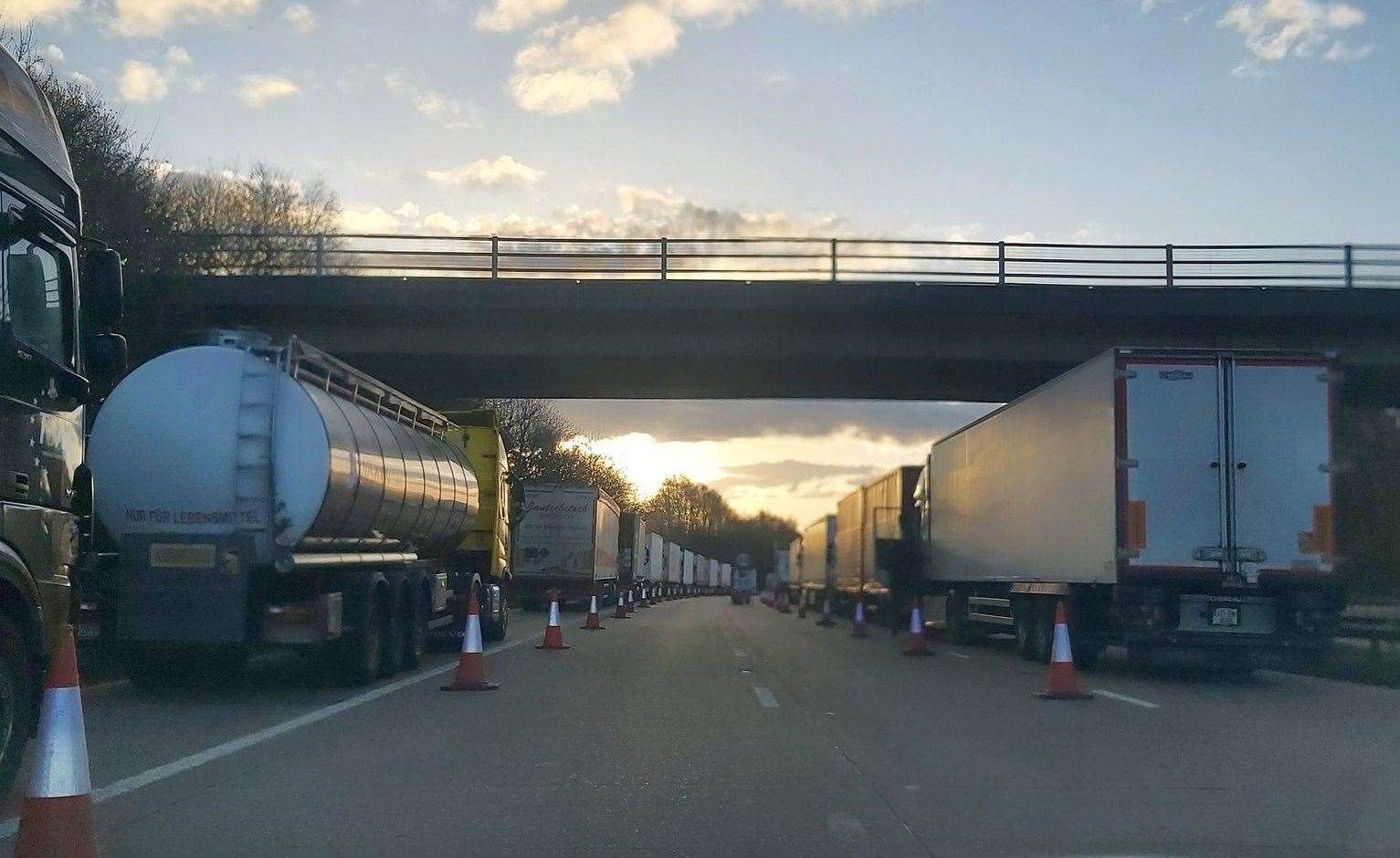 Lorries queuing for Operation Brock. Picture: Kent Police RPU