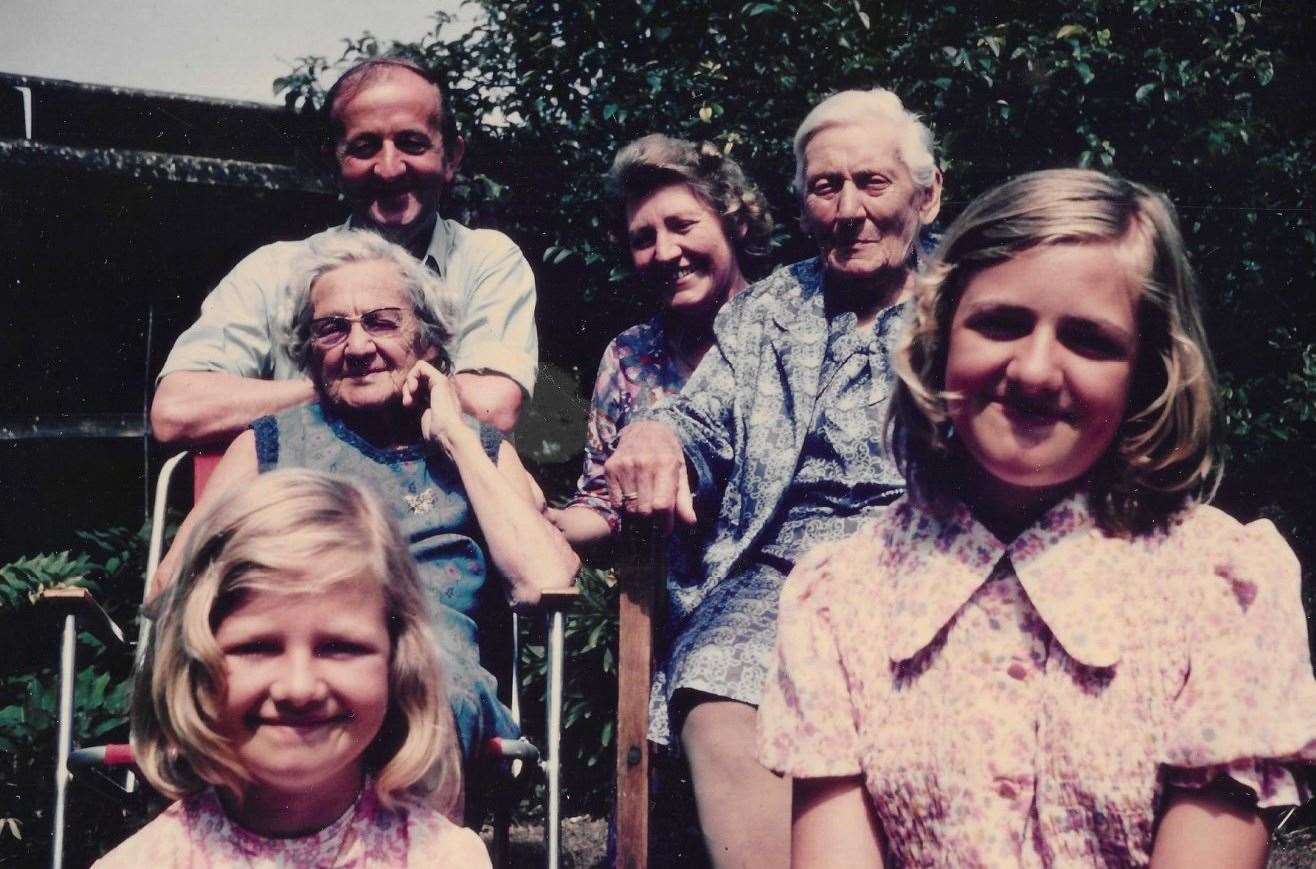 Grandparents Pete and Betty Beale (back), with mum Bronwen and sister Tamsin (front) - pictured in 1976