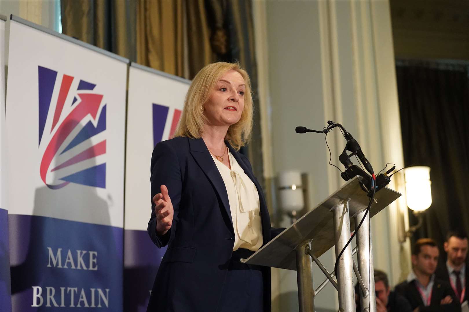 Liz Truss was a major attraction at the Conservative Party Conference as she called on Prime Minister Rishi Sunak to cut taxes (Stefan Rousseau/PA)