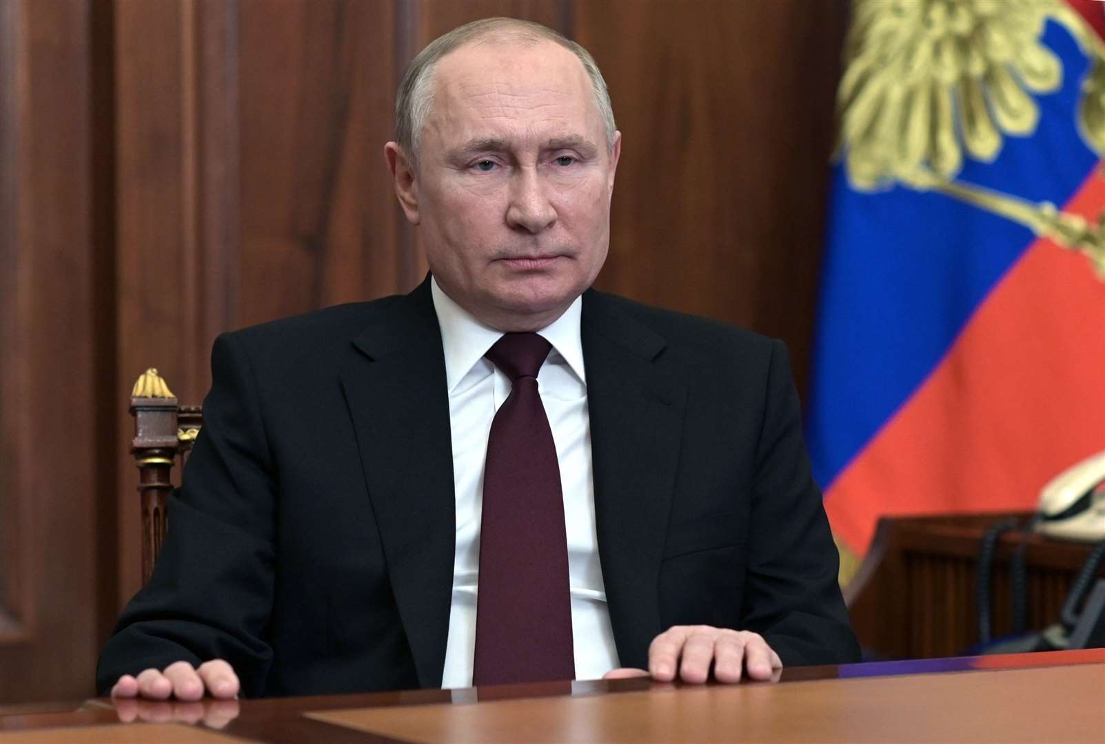 Russian President Vladimir Putin addresses the nation in the Kremlin in Moscow (Alexei Nikolsky/AP/Press Association Images)