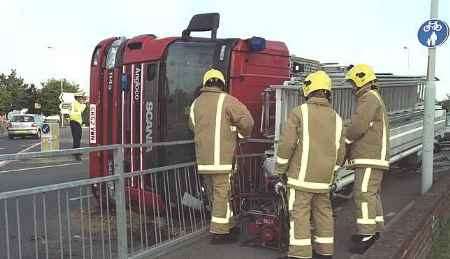 The scene minutes after the fire engine crashed. Picture: MIKE PETT