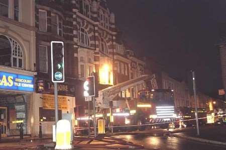 The scene at the height of the fire. Picture: BARRY HOLLIS