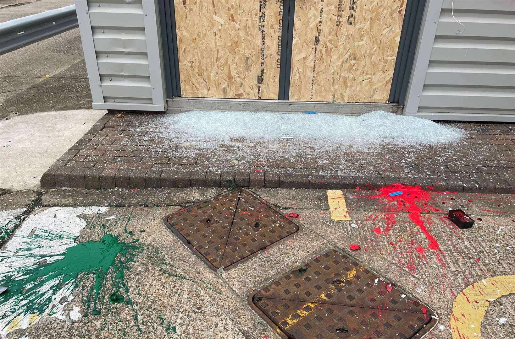 Glass was smashed and paint was used to vandlise the building