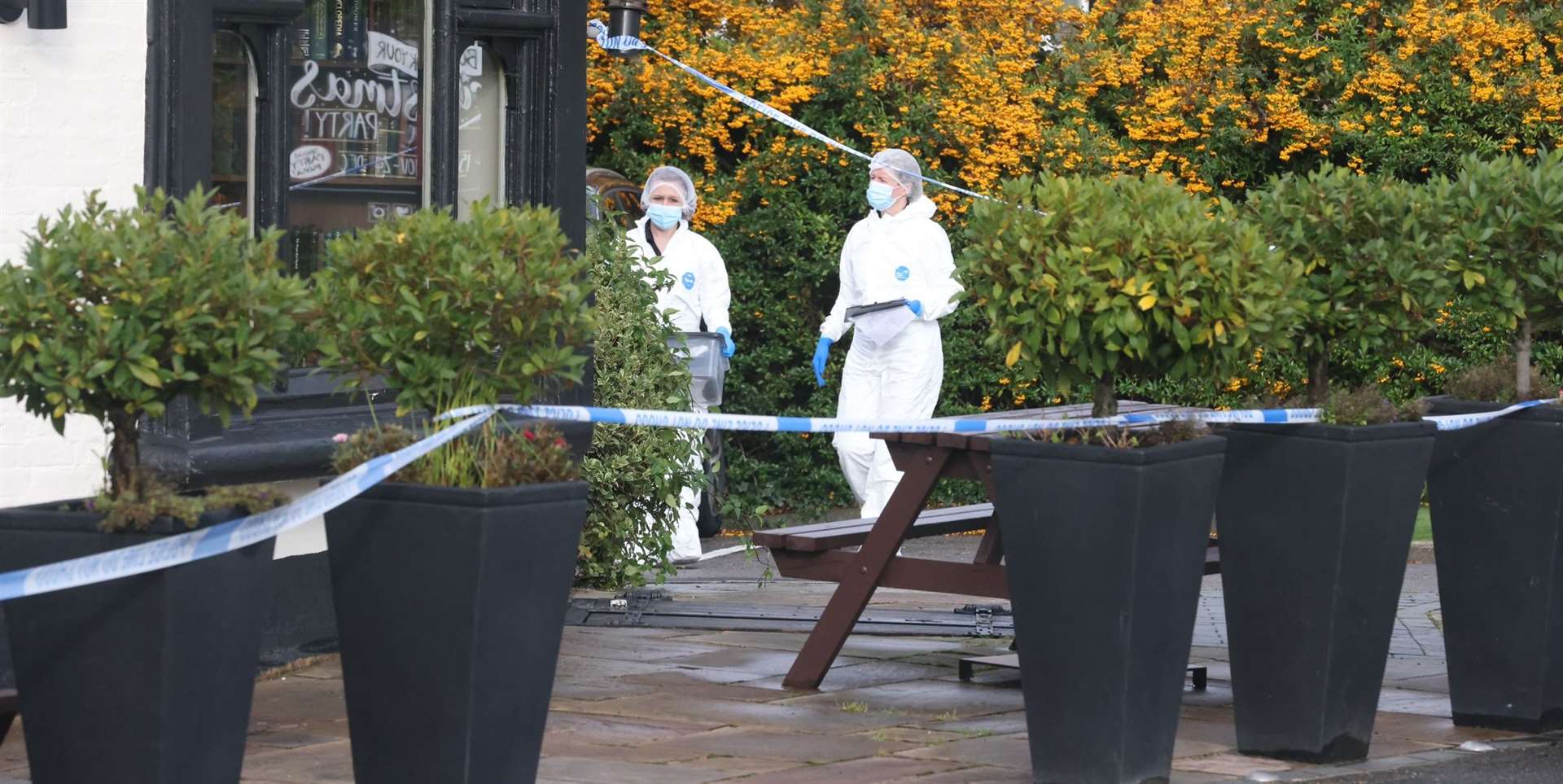 Police at the Cricketers Inn pub in Meopham where Craig Allen was killed.Miguel Batista, known as Alex Batista, is on trial accused of trying to murder pub landlord David Brown.Picture: UKNIP