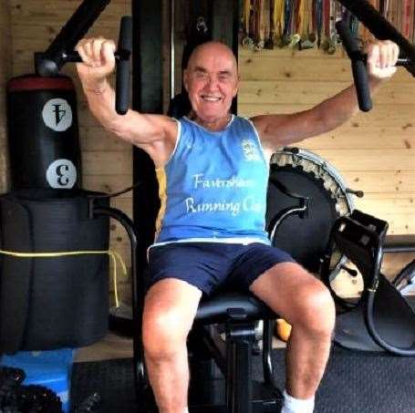 Ray Johnson before his stroke, working out at his pal Graham Bedford's gym