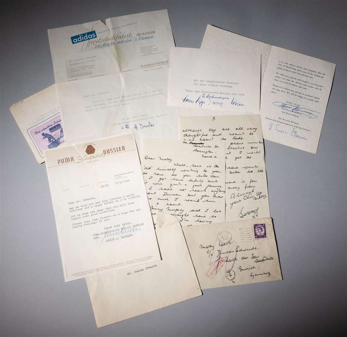 Letters to Duncan Edwards from well wishers (Graham Budd Auctions/PA)