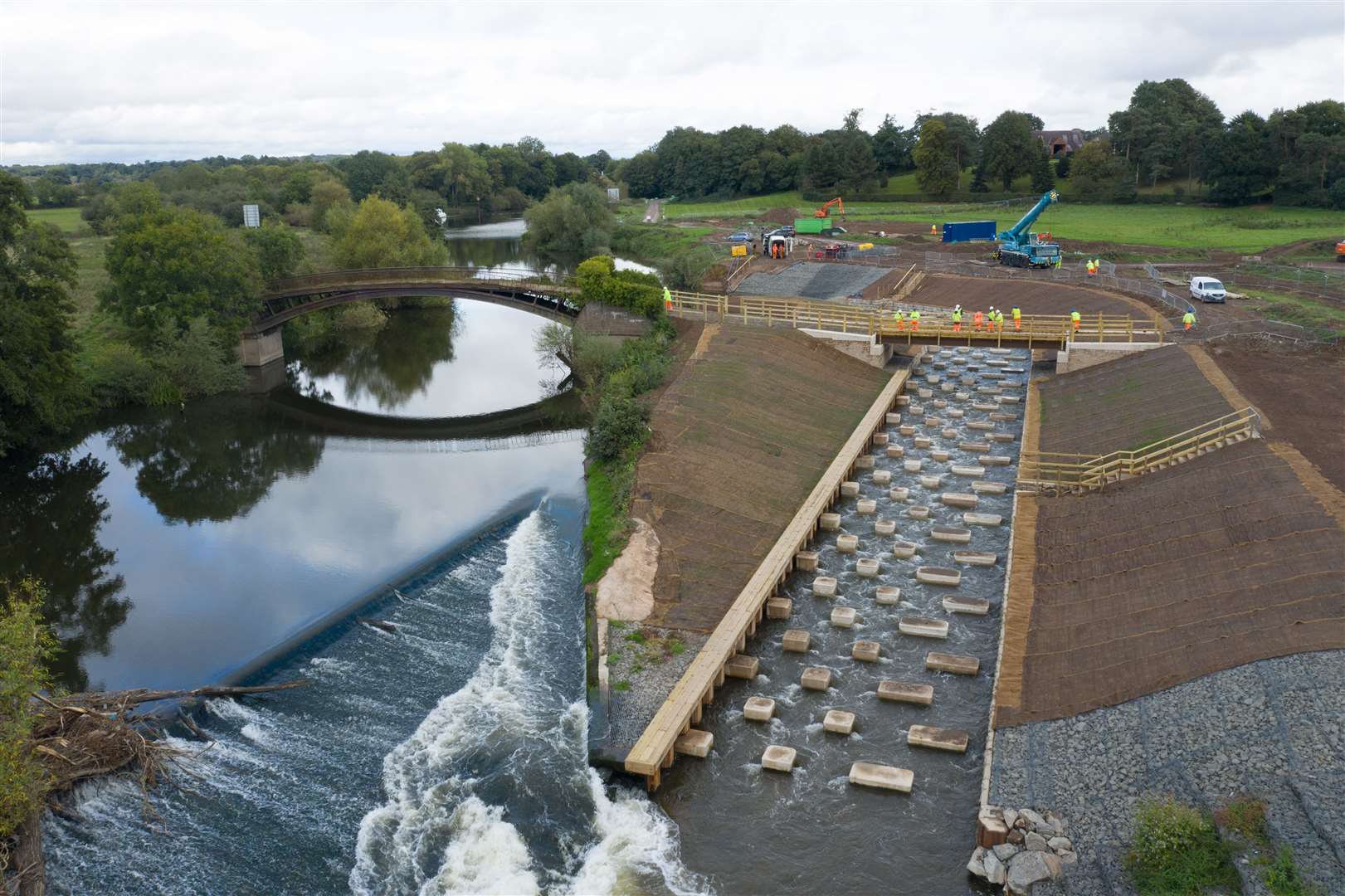 The Bevere weir and fish pass bypass channel north of Worcester (Skynique/PA)