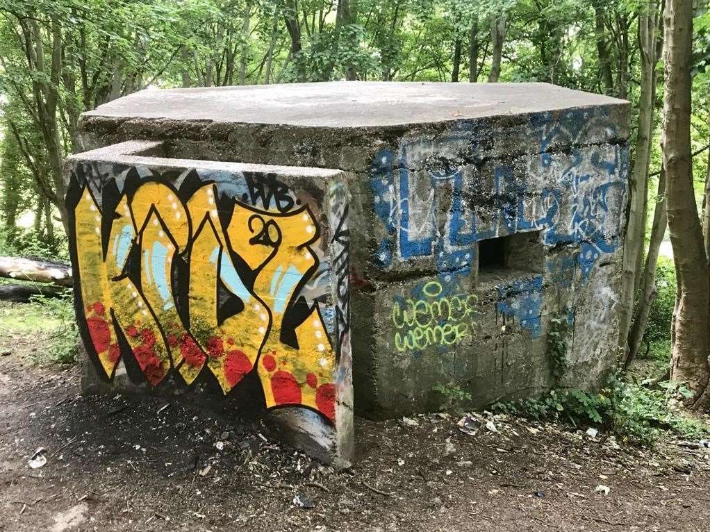 The Second World World pillbox, across the road from Sandgate Park, has been subject to graffiti. Picture: Cllr Tim Prater