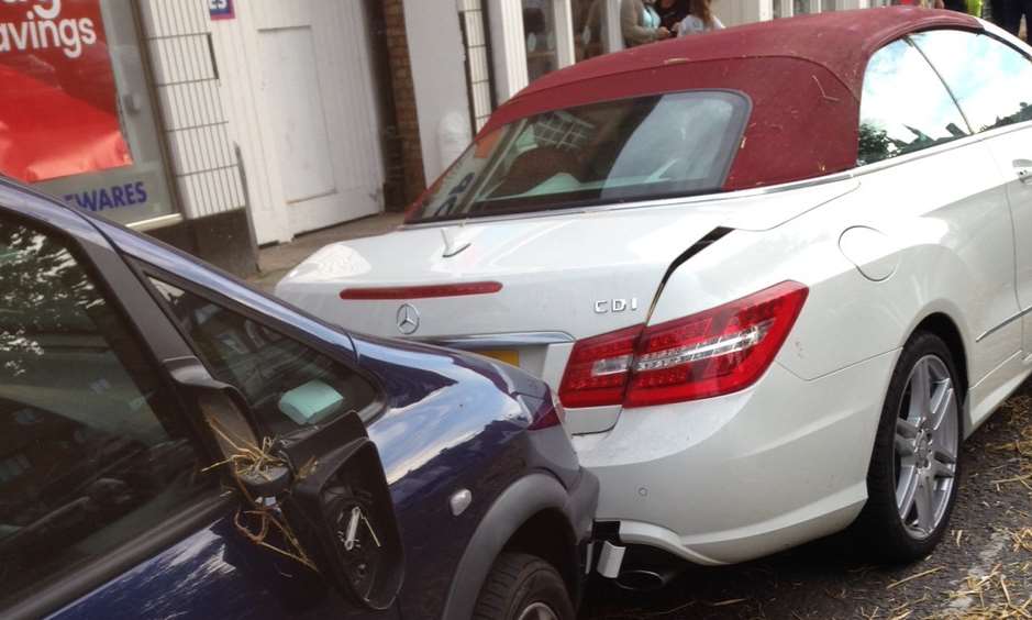 Ian Price saw his wife's convertible written off by the straw bales