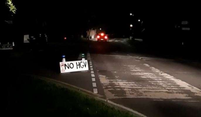 One of the signs created by volunteers to stop lorries getting wedged at the Valley Road junction with The Street