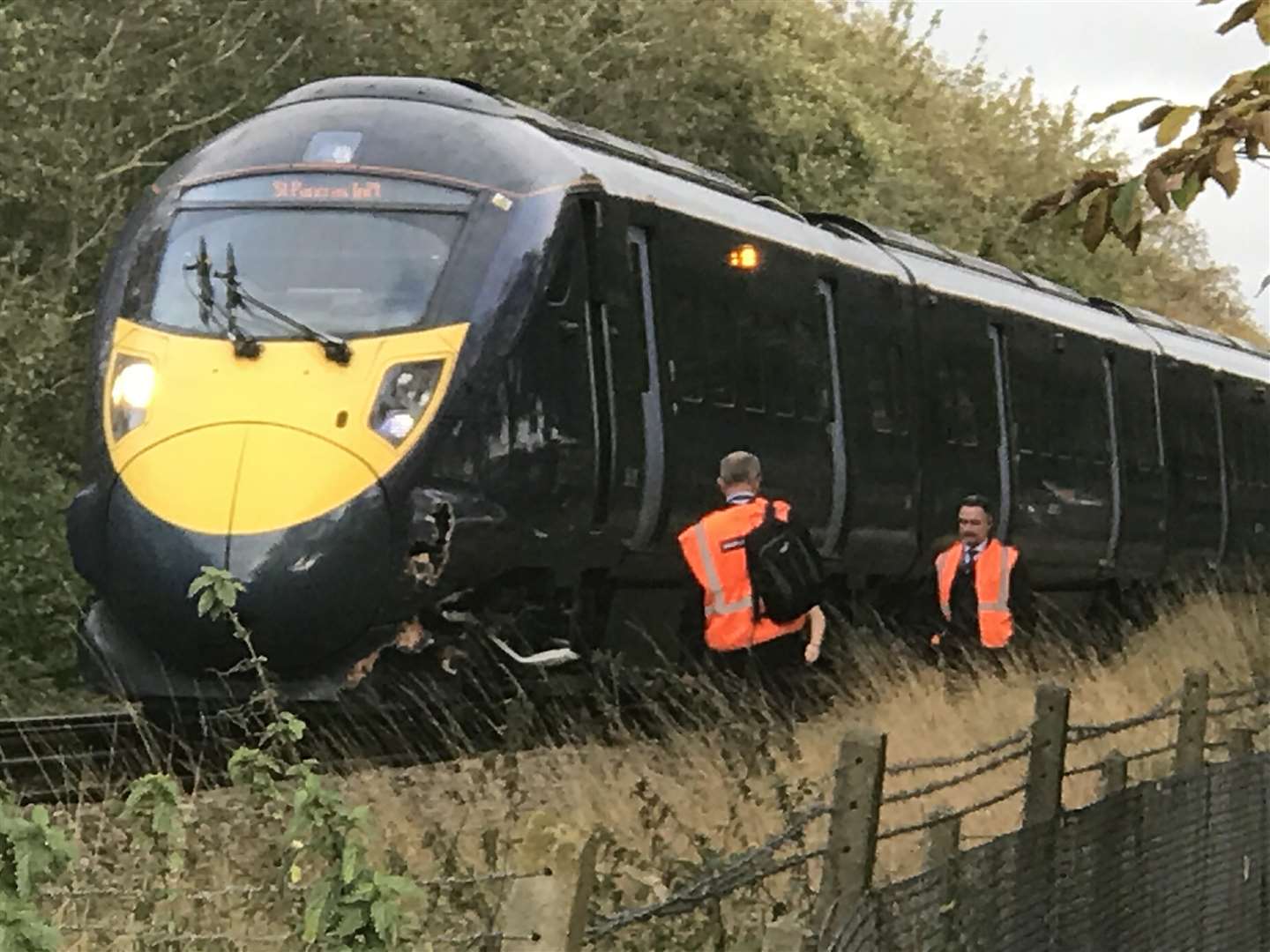 The train is inspected at the Frognal Farm level crossing in Lower Road, Teynham