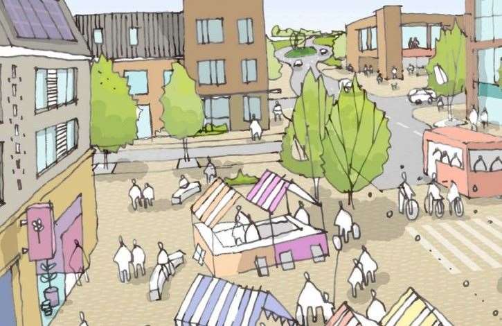 An artist's impression of how the centre of the Heathlands garden community in Lenham could look Picture: Maidstone Borough Council