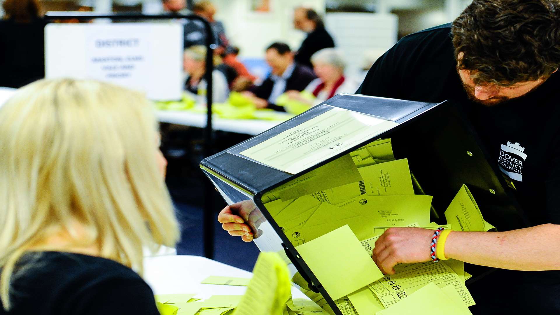 The first ballot box being emptied. Stock image